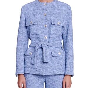 Maje Blue Blazer with Belted Waist and Structured Silhouette